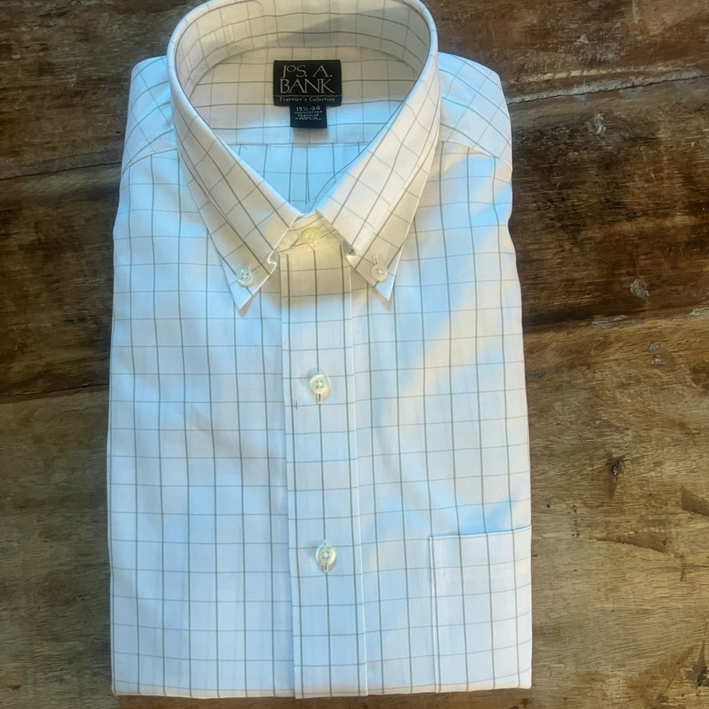 Jos. A. Bank Men's White and Brown Checkered Shirt